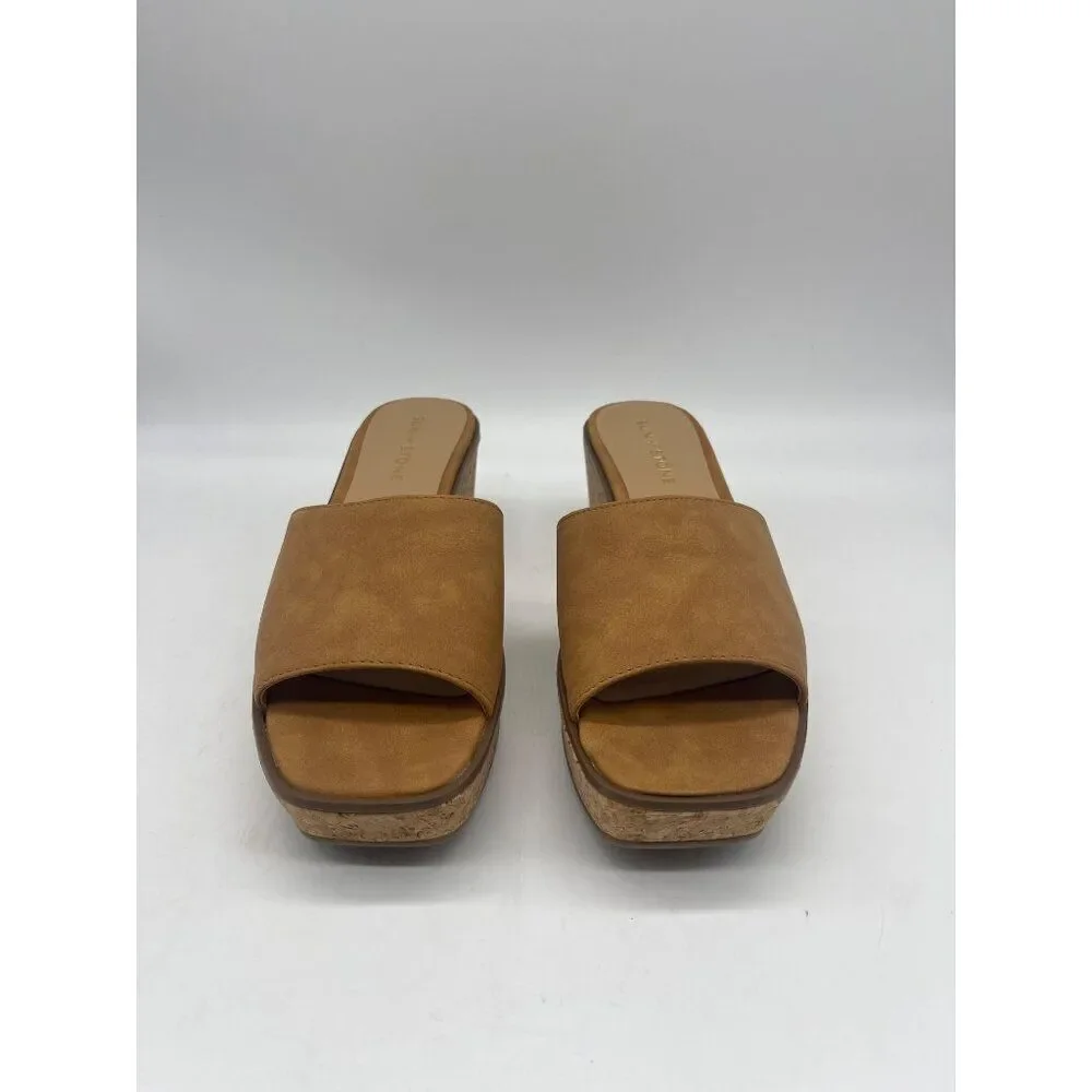 Sun + Stone Charlotte Women Tan Open-Toe Slip-On Wedge Shoe Size 8.5